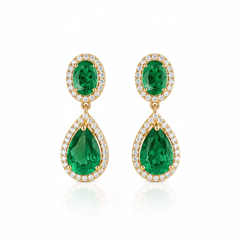 Double Drop Emerald Earrings